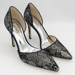 Badgley Mischka Lola II Black Lace Shimmer Heels